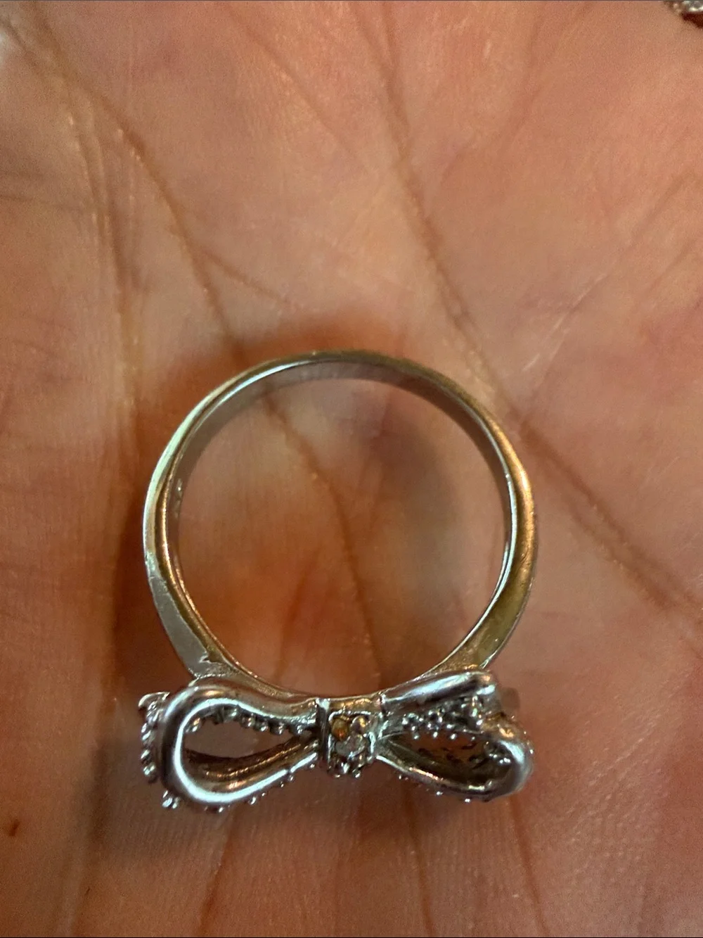 Delicate Silver Pave Bow Ring Size 8
